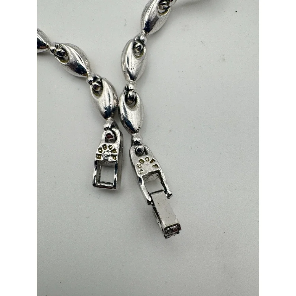Vintage BOGOFF Necklace Blue Rhinestone Silver Tone MCM Aqua Teal